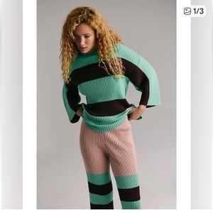 Free People Colorblock Sweater Set - Mint and Brown